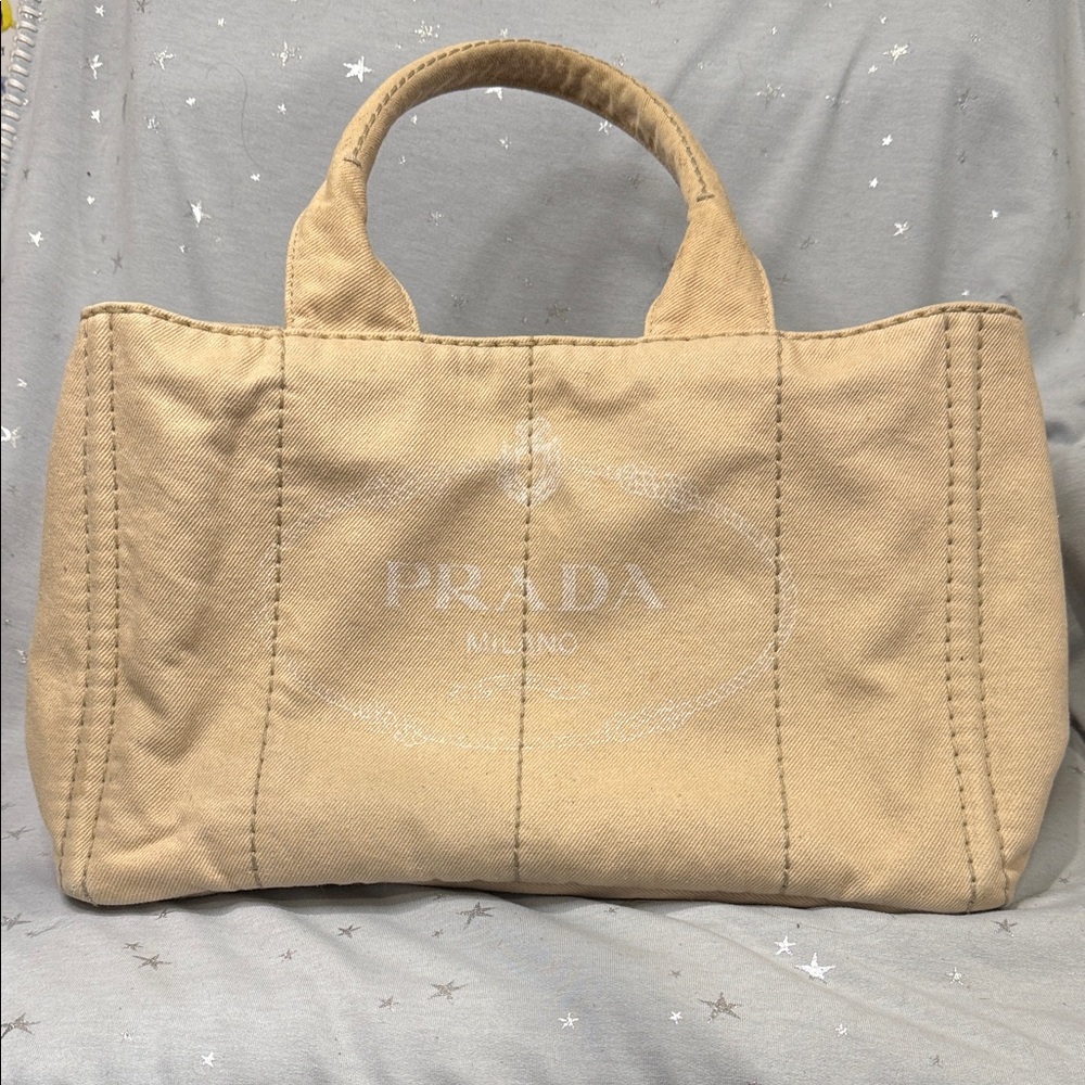 Prada Canapa Beige Canvas Tote Medium Size